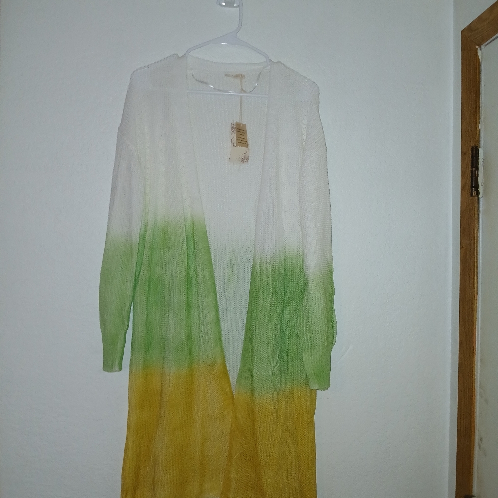 NWT, Gradient Open-Front Cardigan - Green, Yellow, White. SZ. MEDIUM